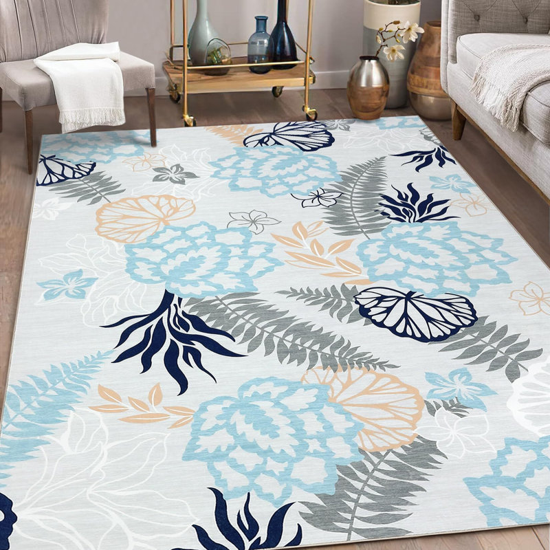 Tapis lavable à motif floral moderne, Rectangle 8 pi x 10 pi