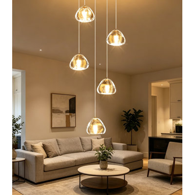 Modern LED Crystal Chandelier For Dining Room Kitchen Island, Dimmable Pendant Light With Remote Control, 2700K-6000K Adjustable Color Temperature, 5-Light Silver Finish