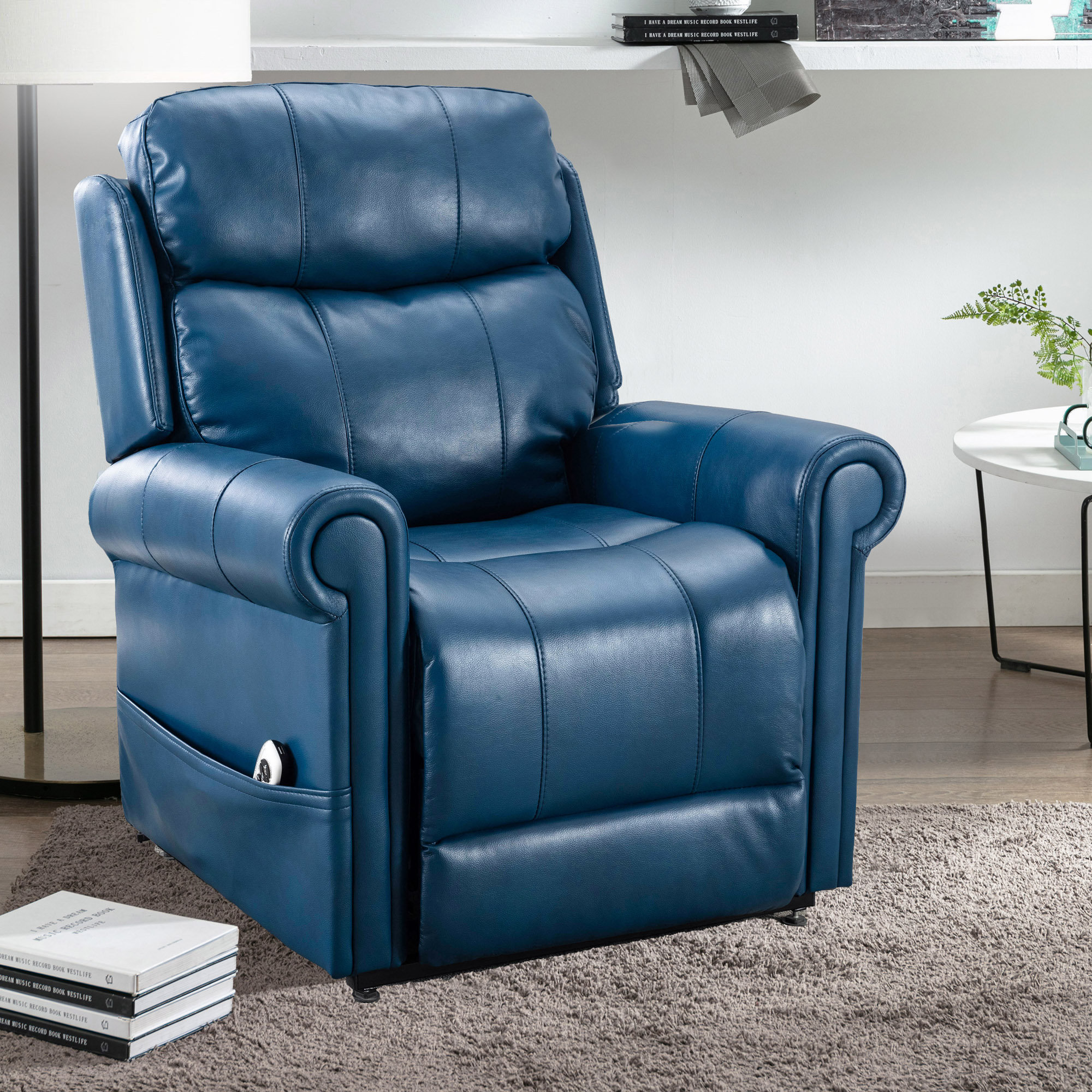 Lark Manor™ Ascanio Navy Blue Leather Gel Lift Chair With Massage | Wayfair