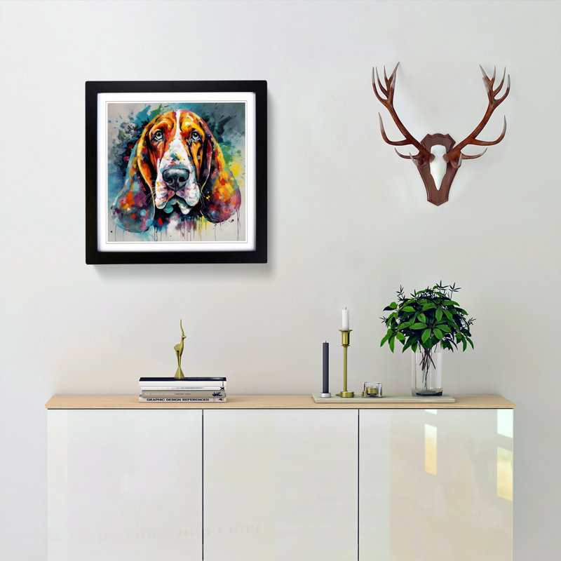 Basset Hound Abstract Art No.1 - Framed Print, Black