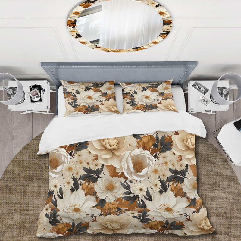 Literie Boho Earthy Blooms Poppies Bloom III, Housse de couette pour grand lit et 2 taies décor