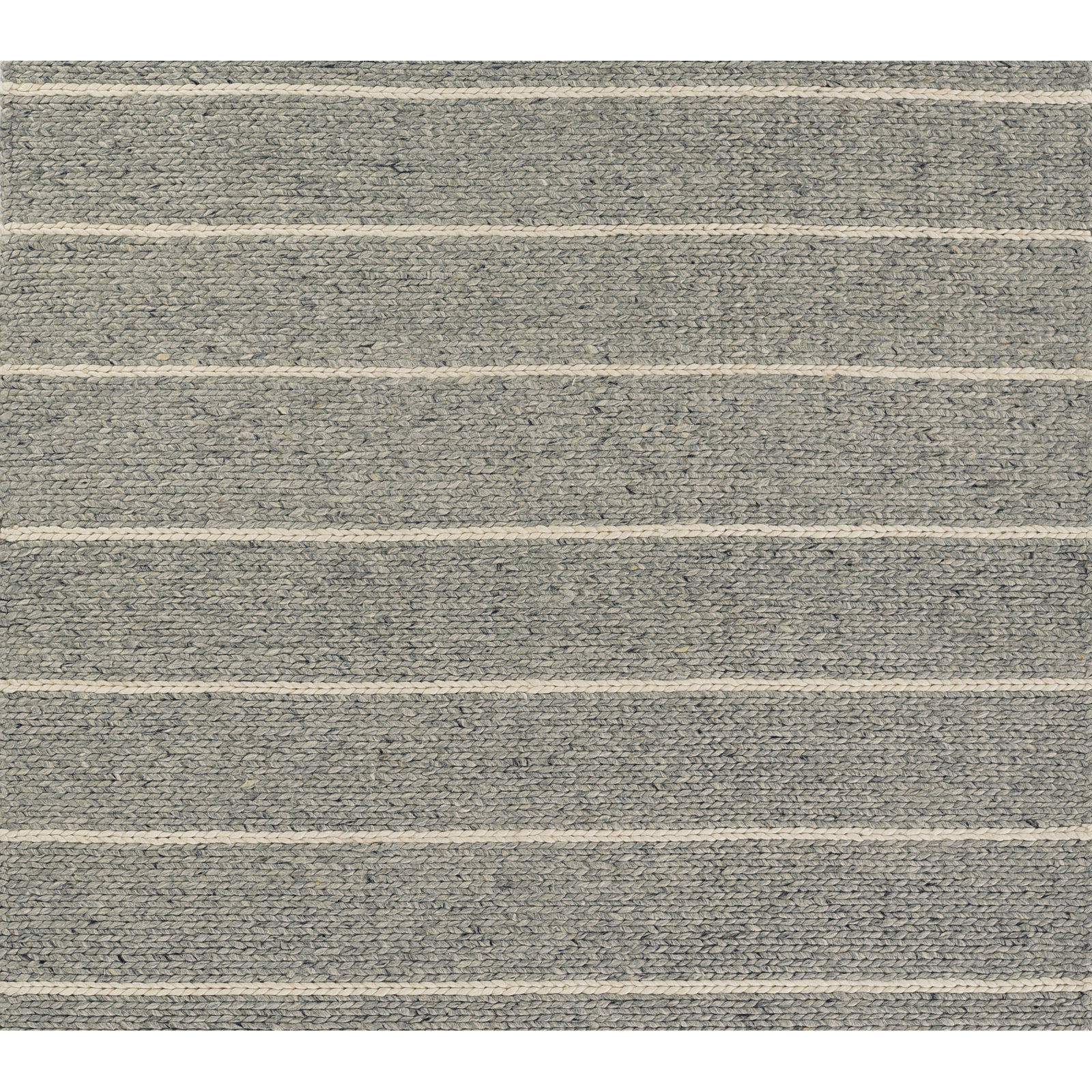 Lemington Gray Beige Hand-Braided Striped Rug, 2'6" W x 8" L