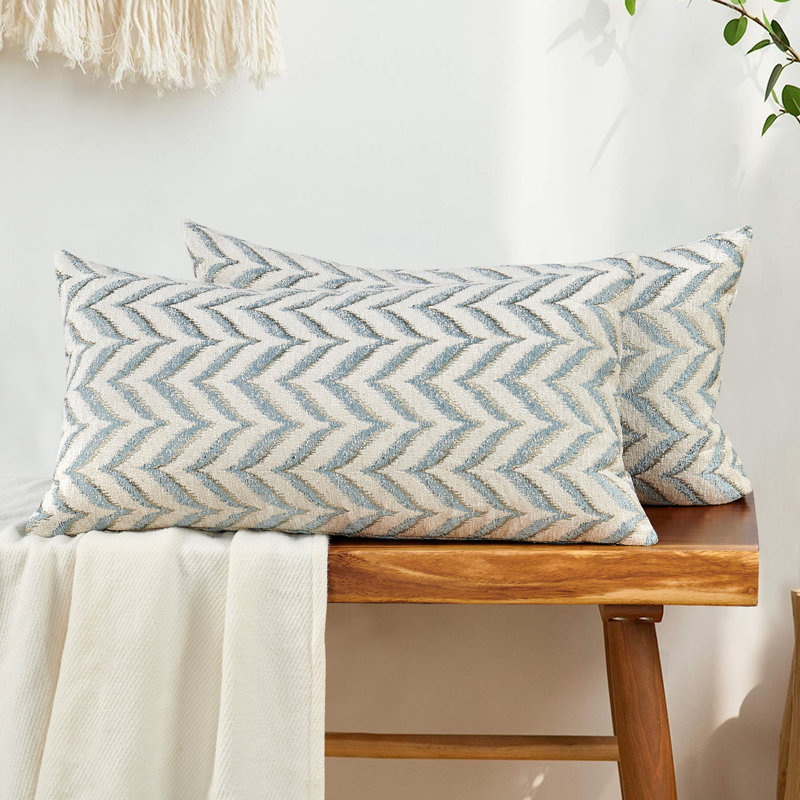 Chevron Rectangular Lumbar Cushion Cover, Light Blue
