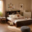 Lit plateforme en bois avec tête de lit sans sommier requis-1094490033