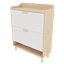 Armoire de rangement pour chaussures 31,5 pouces de style nordique avec 2 tiroirs rabattables, organisateur autoportant avec pieds en bois massif pour le vestibule, étagère à chaussures étroite (blanc et bois massif de couleur assortie)
