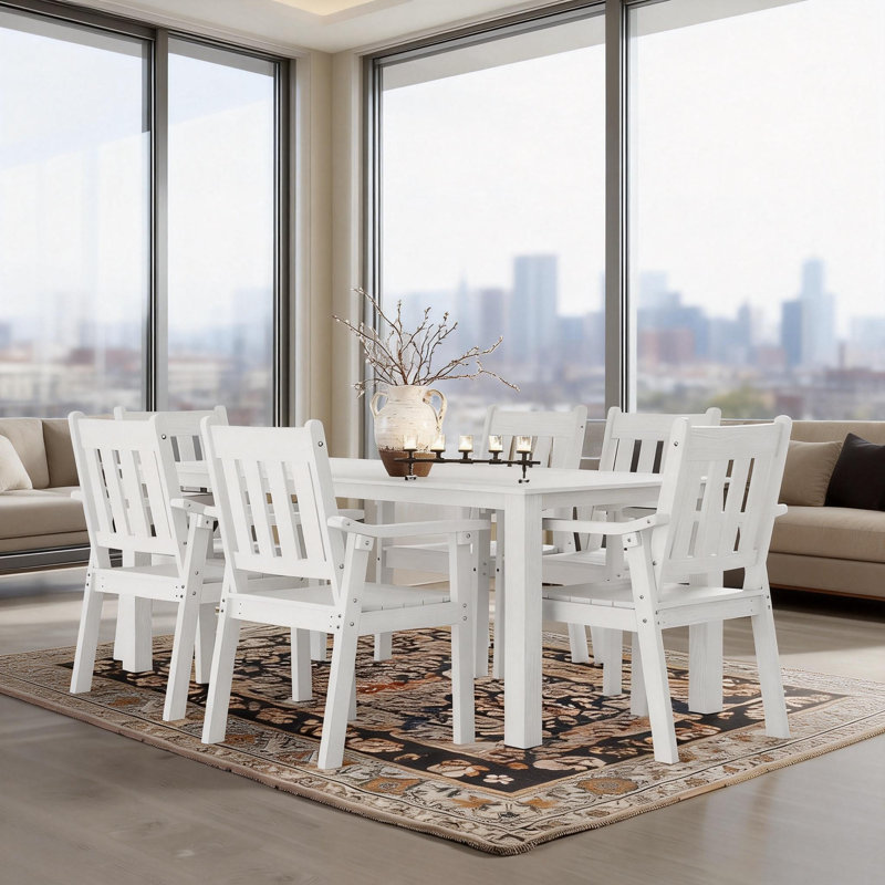 Ensemble de salle à manger d'extérieur toutes saisons 7 pièces Ensemble de salle à manger d'extérieur avec trou pour parasol et structure en aluminium Ensemble de salle à manger d'extérieur moderne pour 6 personnes pour cour arrière / porche / terrasse, 1 table et 6 chaises