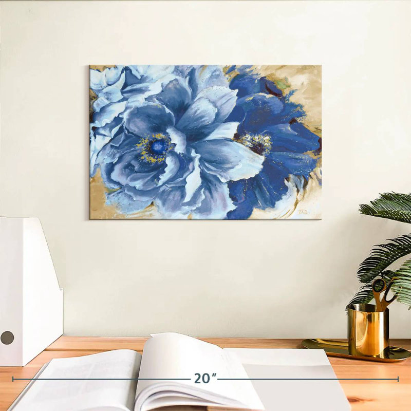 Harnek, belles pivoines en indigo, H 8 po x l 12 po