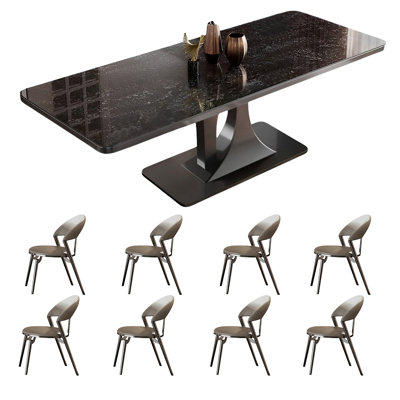 Rectangular rock plate dining table and chair set