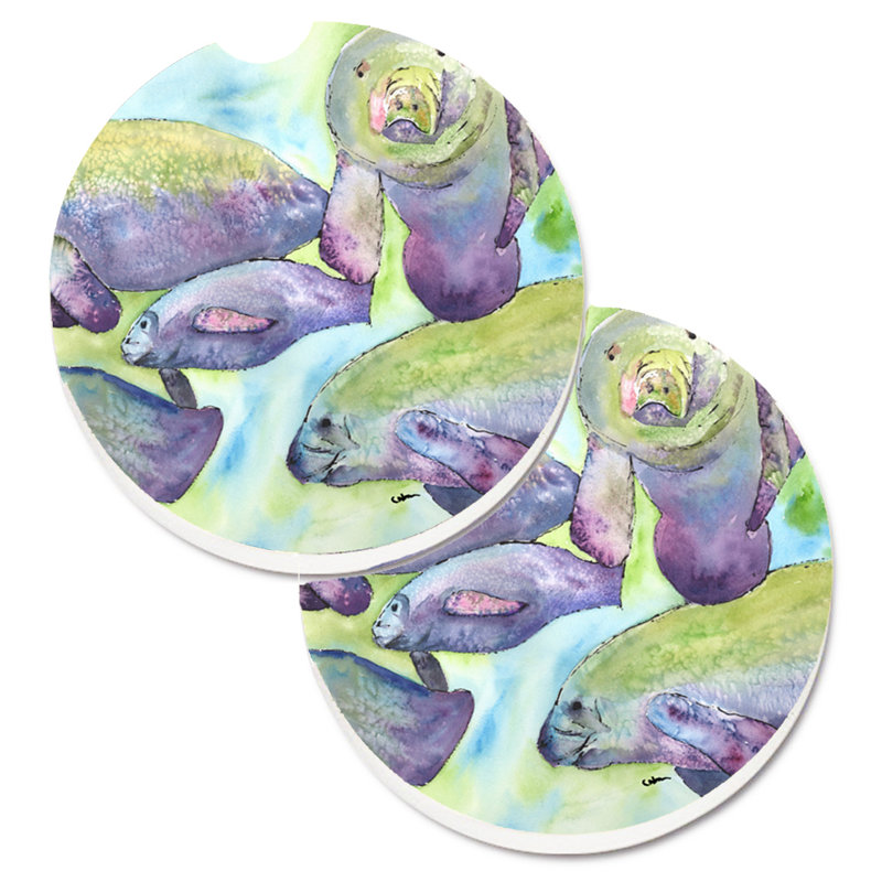 Ceramic Round 2 Piece Car Coaster Set