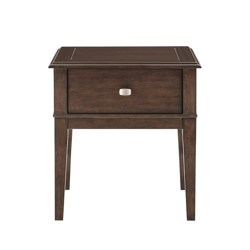 Rectangular Brown Living Room End Table With Drawer And Charging Socket Classic Wood Facility