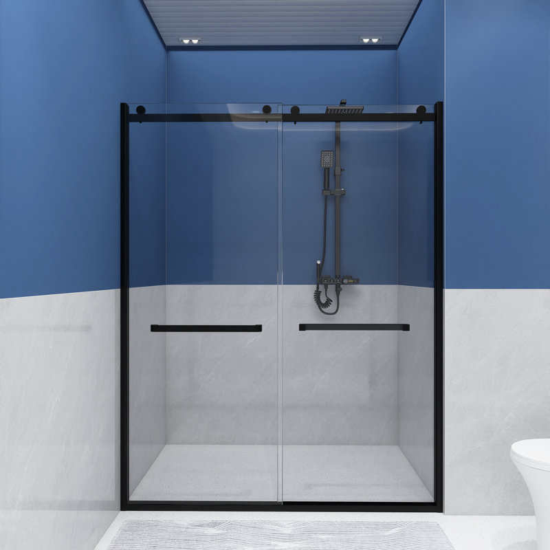 60 in. x 76 in. Matte Black Frameless Sliding Shower Door
