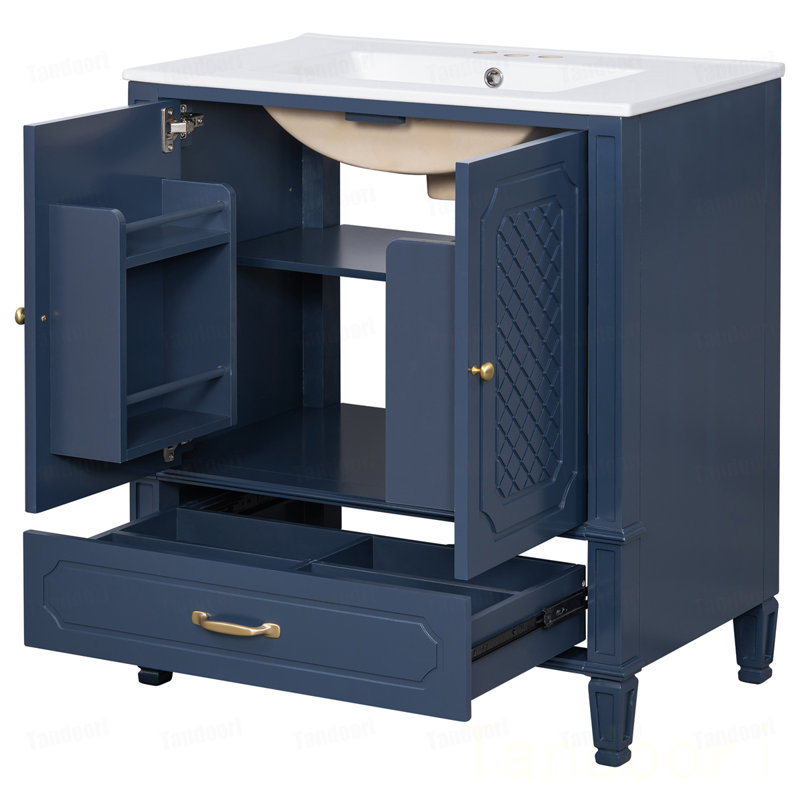 Ensemble de meuble-lavabo avec lavabo double, 2 armoires avec organisateurs de porte, 2 tiroirs,