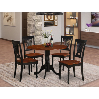 L'ensemble 5 pièces de table et chaises de cuisine comprend une table ronde avec Dropleaf et 4 chaises de salle à manger, 42 po x 42 po, noir et cerise
