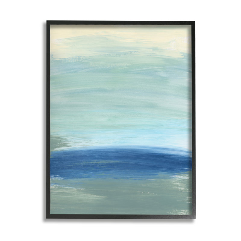 Vague nautique, inspiration, vagues bleues fluides - Peinture, H 30 po x l 24 po, Giclée encadrée noir minuit