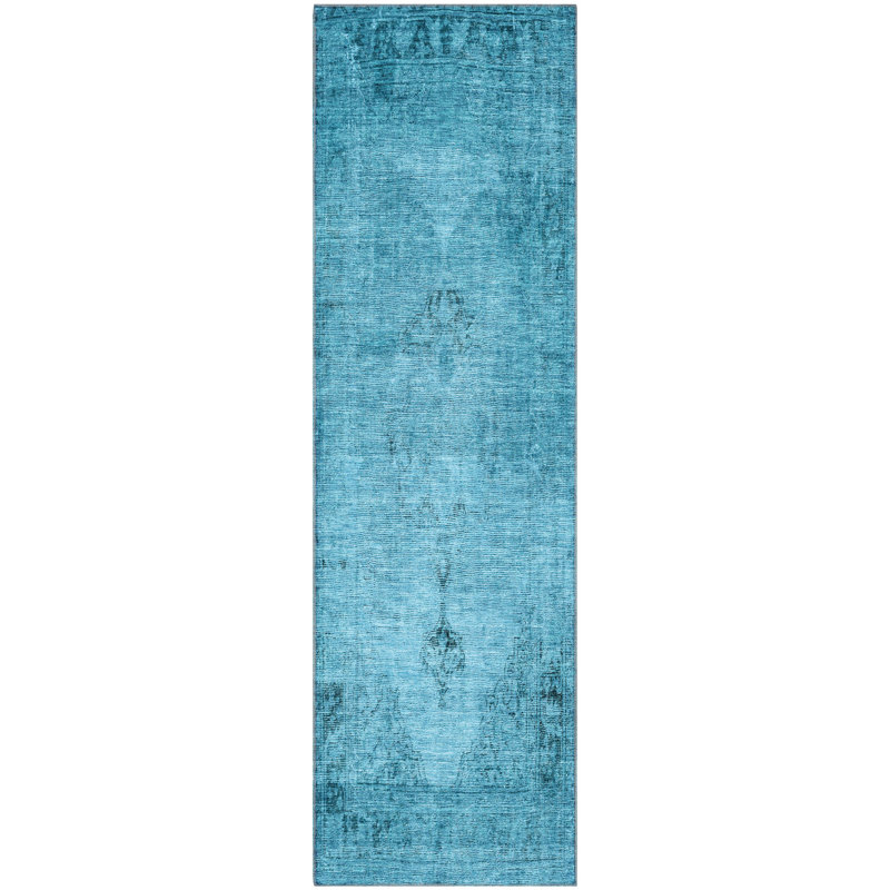 Premium Machine Washable Kiyondrea Blue Rug, Runner 2'3" x 7'6"