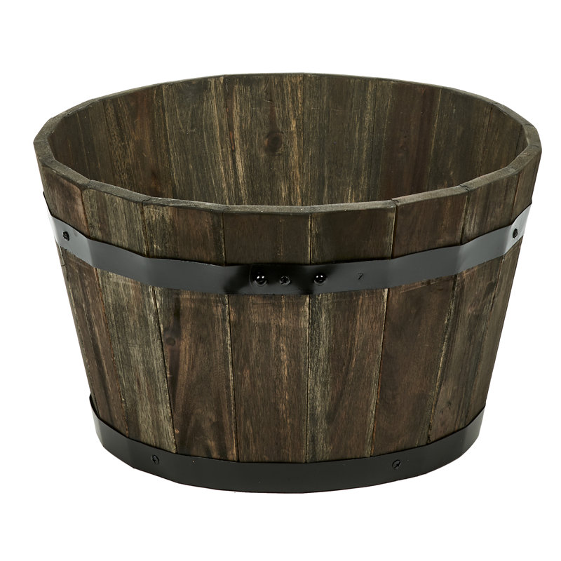 Bathily Handmade Wood Barrel Planter, 11" H x 18" W x 18" D, Brown