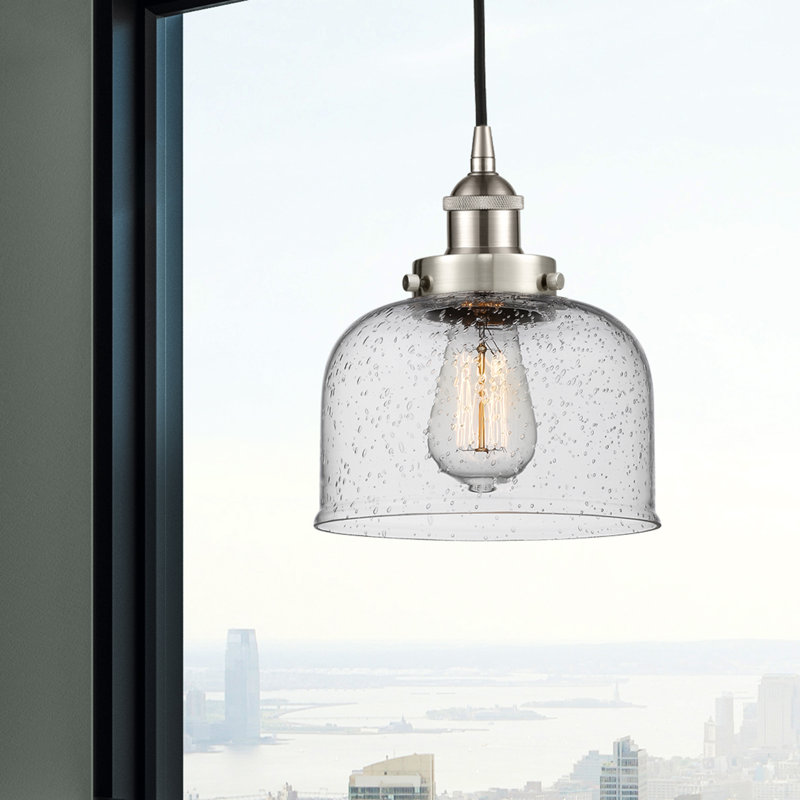 Luminaire suspendu en forme de cloche à 1 lumière Bucks, H 9,5 po x l 8 po x P 8 po, Nickel satiné brossé
