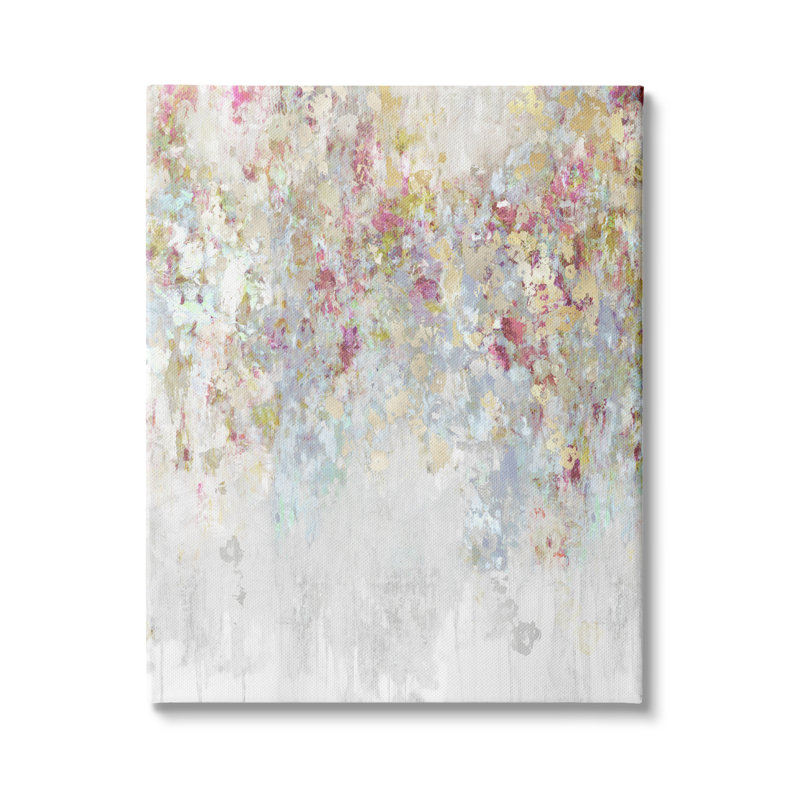 Peinture moderne moderne en cascade de fleurs roses, confettis par - Peinture, Toile tendue, H 30 po x l 24 po x P 1,5 po