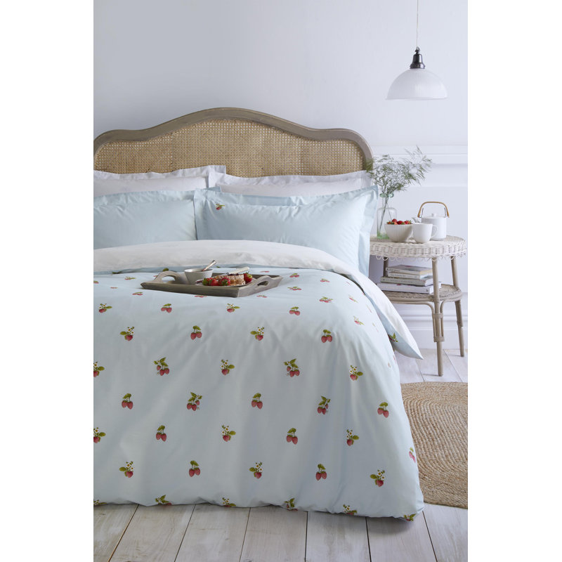 Blue 100% Cotton 200 TC Reversible 2 Piece Duvet Cover Set, Single + 1 Standard Pillowcase