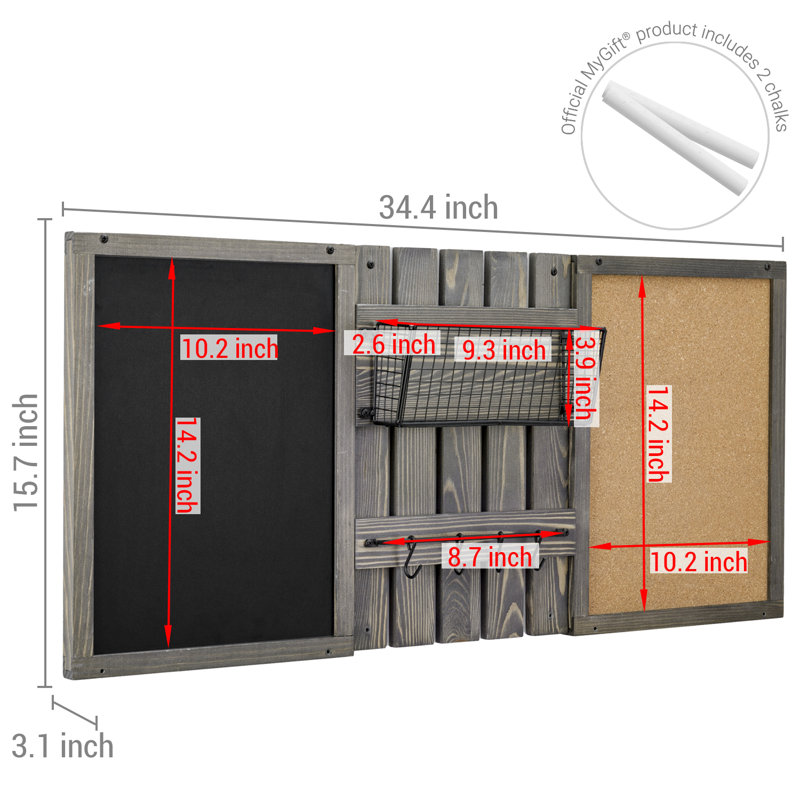 Mail Basket With Chalkboard, Cork Board And Key Hooks