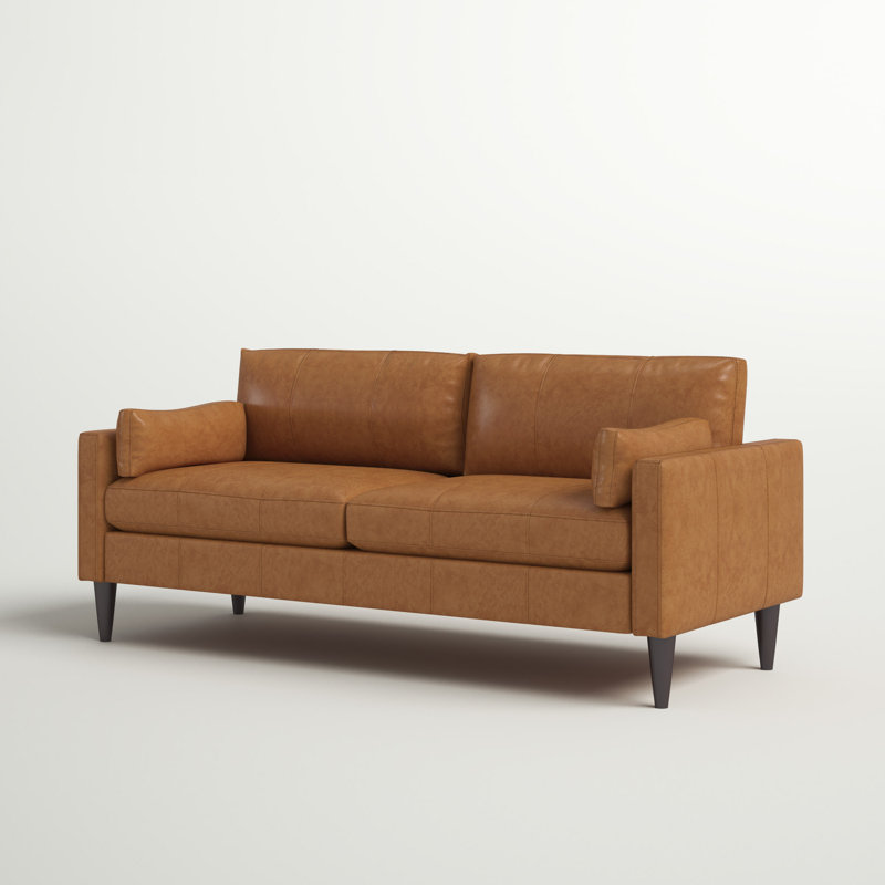 Canapé en cuir 81 po Viveros, Cuir véritable brun, Espresso