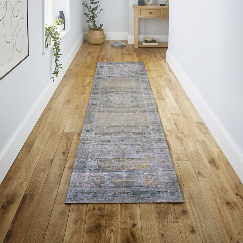 Tapis gris / moutarde Sarok, Tapis de couloir 2 pi x 8 pi