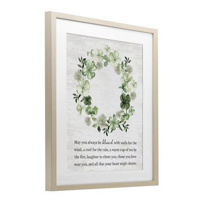 Blessed Irish Clover Wreath Framed Print Under Glass, design by Lettered and Lined