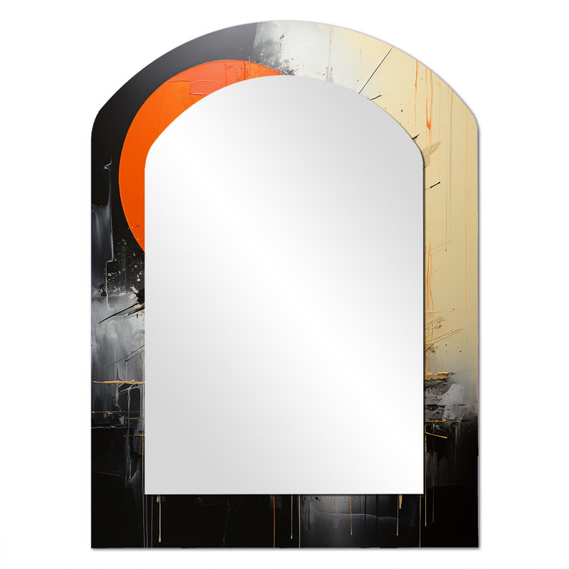Golden Orange moon Shapes - Shapes Arch Wall Mirror, Modern Asymmetrical Decorative Mirror, Printed Metal Art, 34'' x 25''