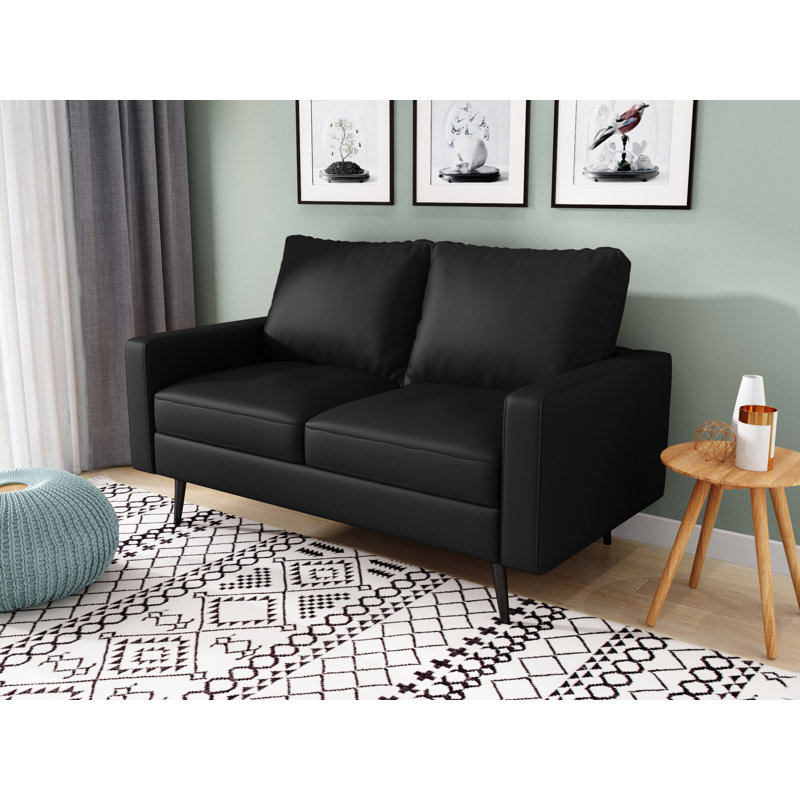 70'' Faux Leather Sofa, Black Faux Leather, 33" H x 58" W  x 31" D