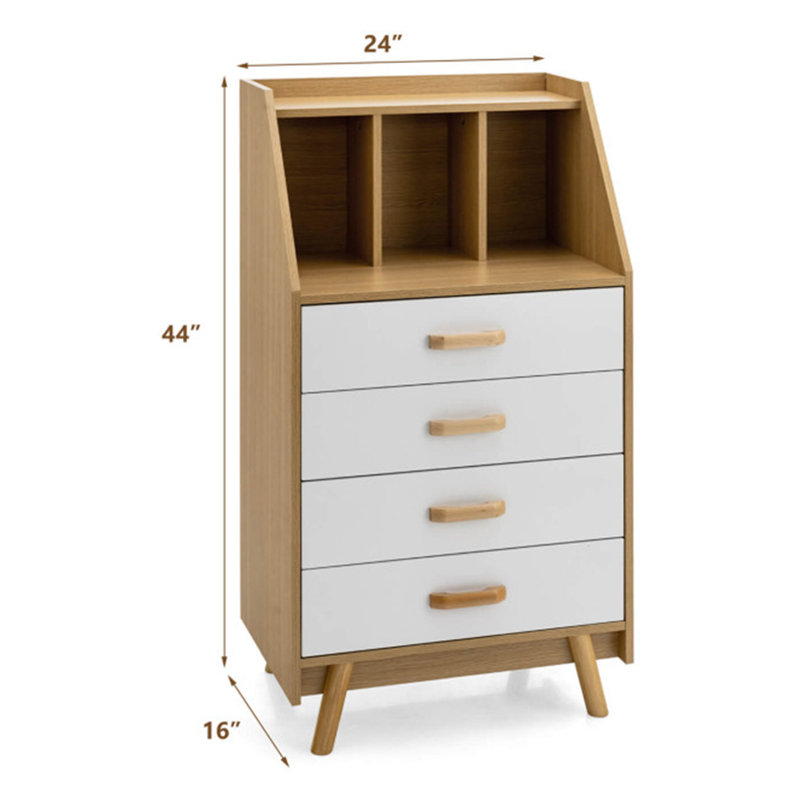 Commode 4 tiroirs Urian, Clair / blanc