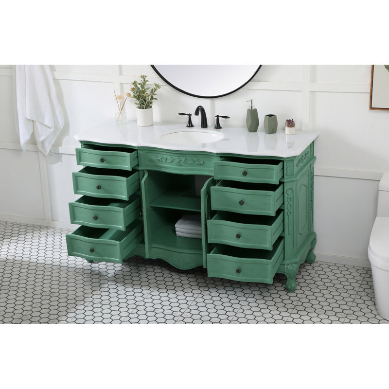 Ensemble de meuble-lavabo simple 60 po Lunette, Menthe rétro, Blanc ivoire