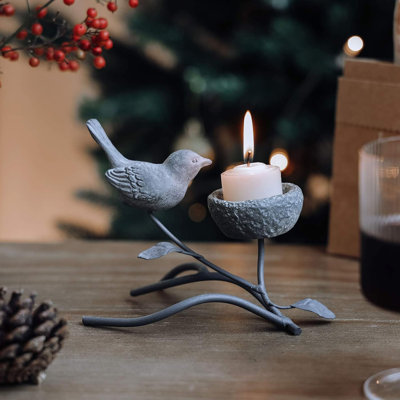Vintage Iron Branch Votive Candle Holder With Resin Bird & Nest