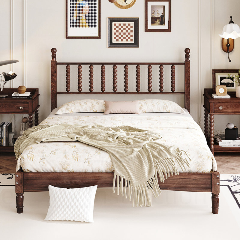 Lit standard en bois massif Auriel, Queen, Noyer