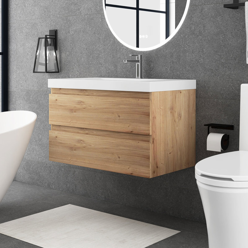 36'' Single Bathroom Vanity with Resin Top, Light Oak