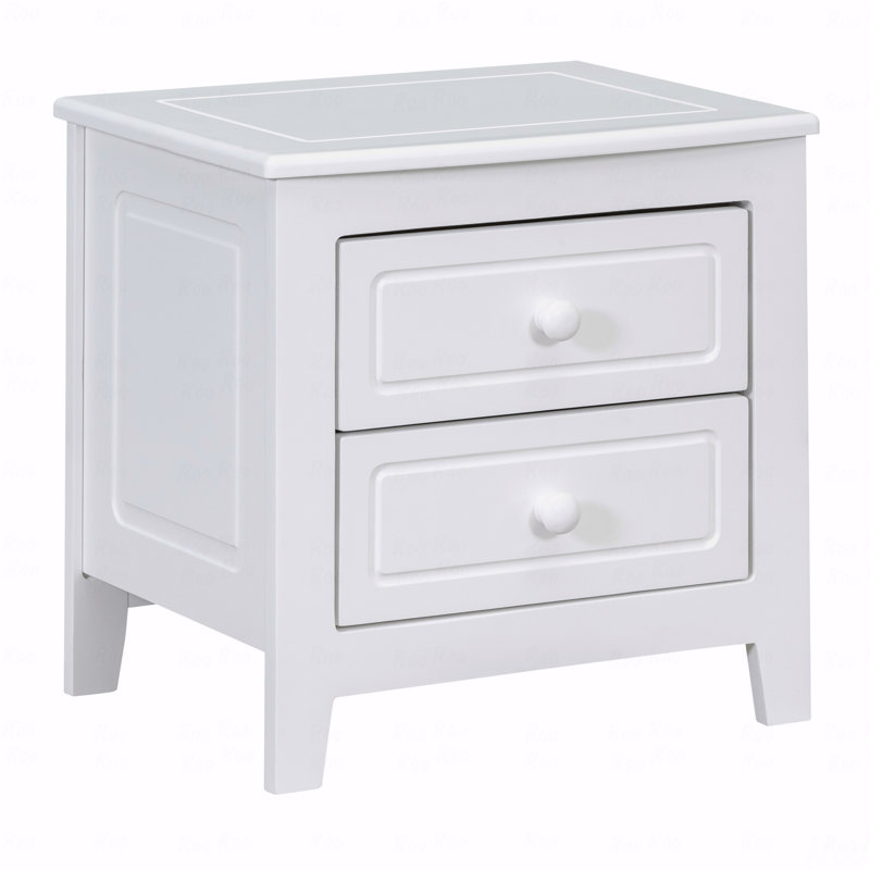 Table de chevet 2 tiroirs pour chambre à coucher, table de chevet rétro Mid-Century (table de chevet) avec design classique, blanc
