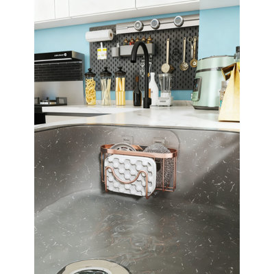 Organisateur multifonctionnel pour évier de cuisine en forme de M, 2 méthodes d'installation pour la brosse et l'épurateur d'éponge, drainage rapide et support en acier inoxydable peu encombrant