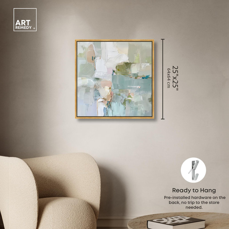 Jade Sweep I Canvas Minimal Abstracts by Art Remedy, 25" H x 25" W, Gold Framed