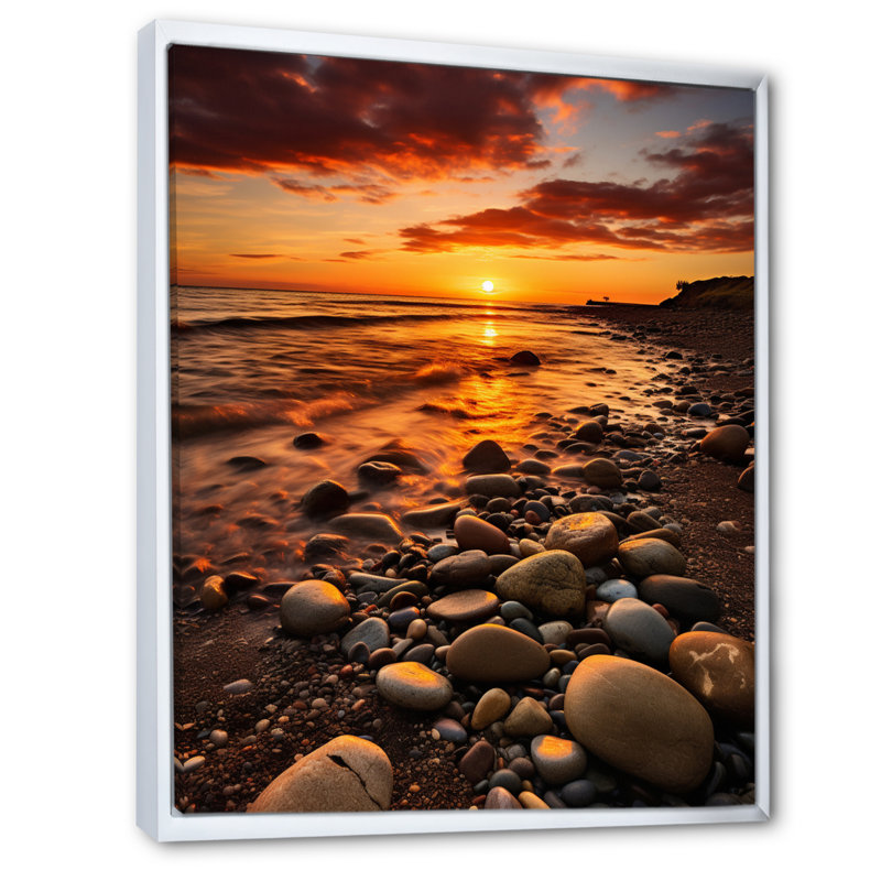 Hurless Beach Sunset Golden Hour Glow, H 40 po x l 30 po x P 1,5 po, Cadre flottant blanc