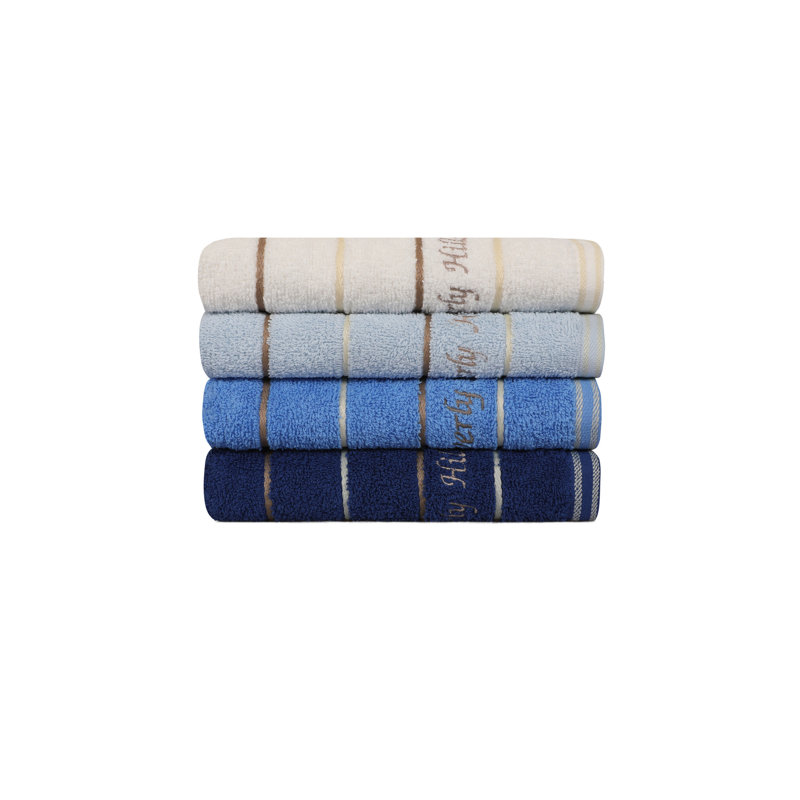 Ensemble de serviettes 4 pièces 100% coton, Bleu foncé / bleu clair / bleu / blanc