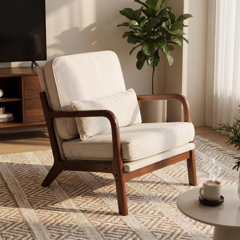 Chaise d'appoint rembourrée avec coussin lombaire Mid-Century