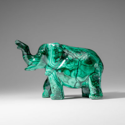 Genuine Polished Malachite Elephant Carving (4.3 lbs)