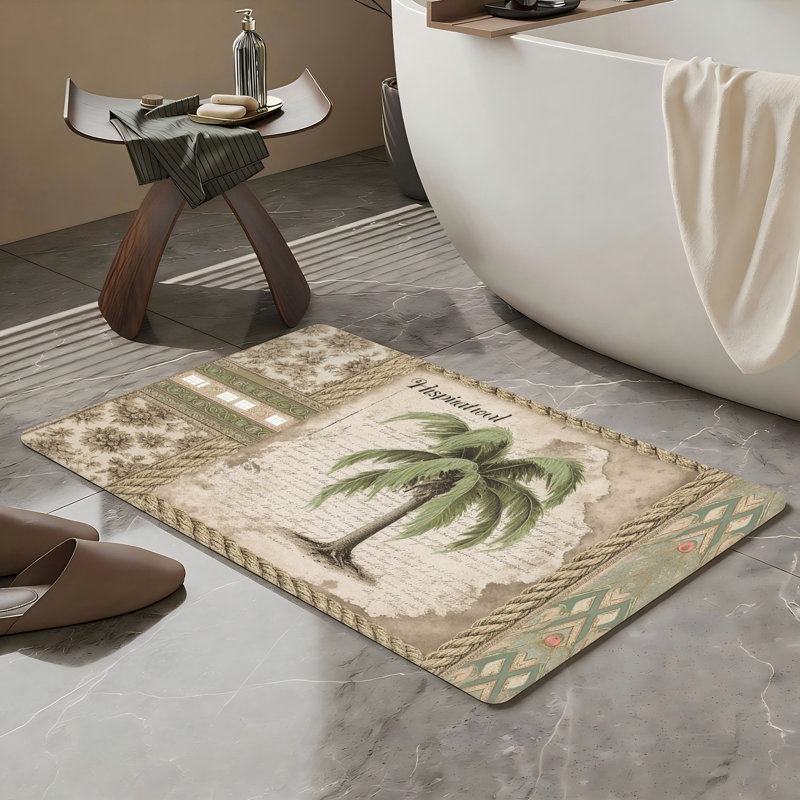 Tapis beige pour salle de bain Palm Tree, 20 po x 32 po