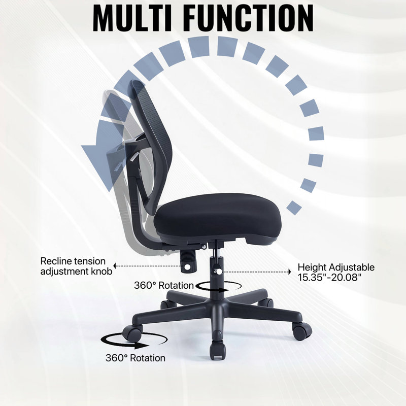 Small Armless Office Chair, Swivel Desk Chair with Mesh Back & Padded Seat, Space-Saving Modern Task Chair for Compact office