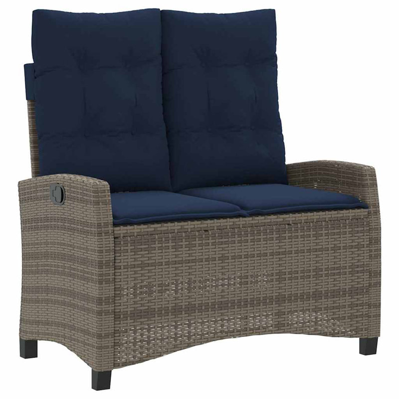 Reclining Garden Bench With Cushions Poly Rattan, Navy Blue, Grey