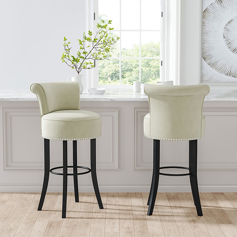 Geneva Upholstered Counter Stool with Solid Wood Frame, Cream