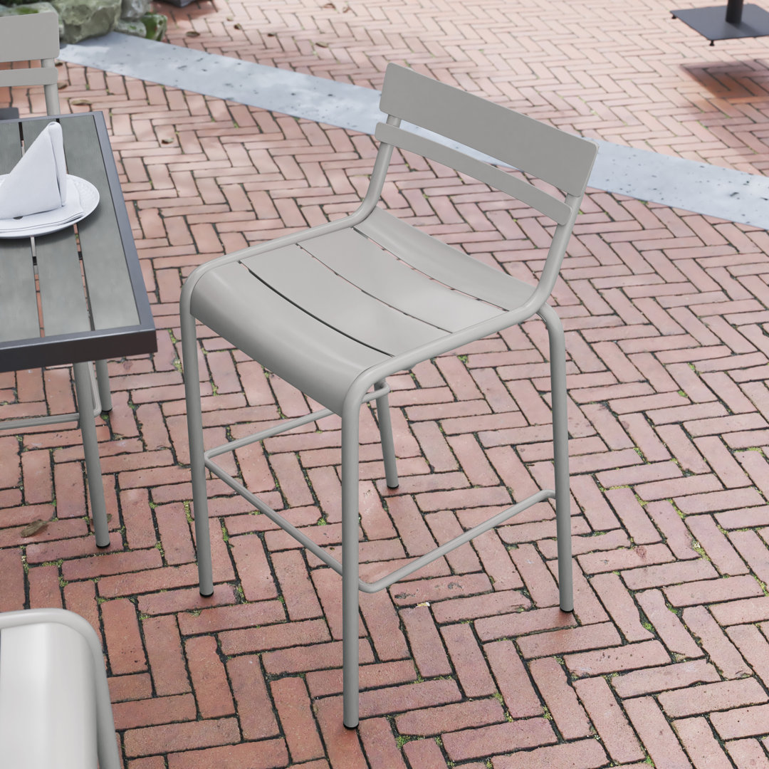 Sunbriar Commercial Grade Metal Indoor-Outdoor Bar Height Stool with 2 Slats (Set of 2) Hokku Designs 