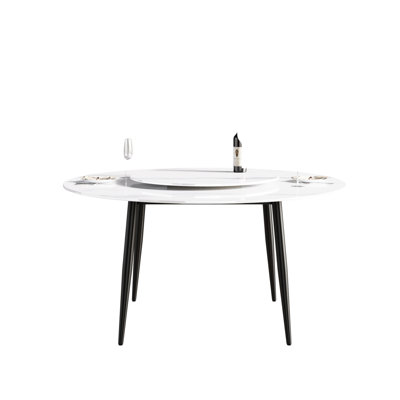 59.61" Sintered Stone Dining Table For 6 - Modern Round Style 31.5" White Turntable To Acid And Alkali With Strong Top Accommodates Cracks Odors