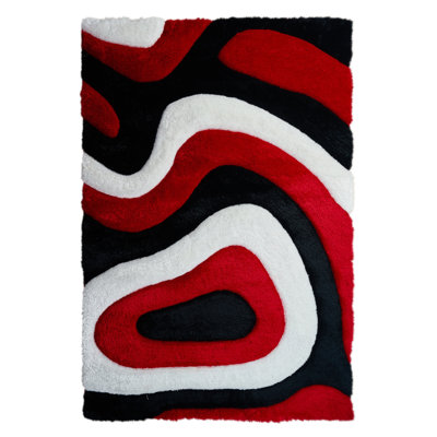 Jakelyn Shag Abstract Designed Red/Black Area Rug