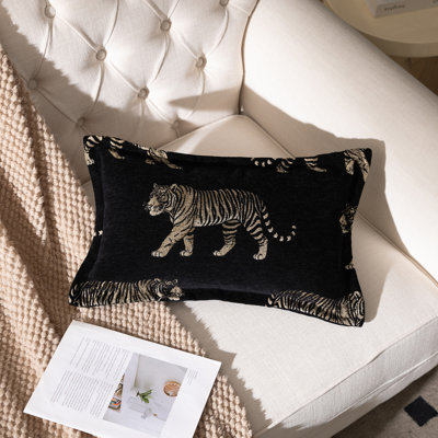 1-Piece Tiger Motif Chenille Throw Pillow Cover 20"x13" for Sofa Couch Chair Living Room Bedroom