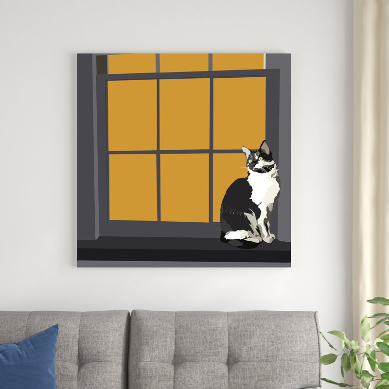 Chat sur un rebord de fenêtre I, H 36 po x l 36 po x P 1,25 po